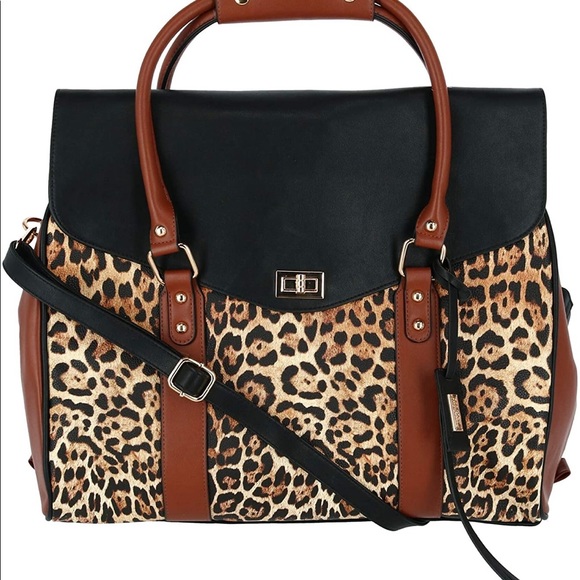Badgley Mischka Leopard Print Weekender Bag NWT - Picture 4 of 8